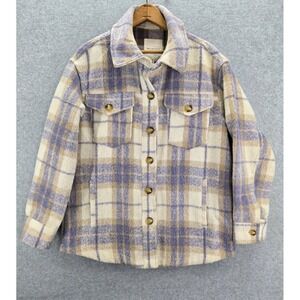 Anthropologie Avec Les‎ Filles Purple Plaid Button Collared Shacket Jacket M